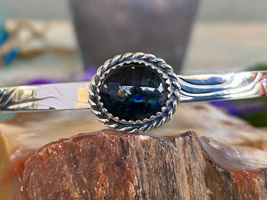 Rainbow Obsidian Silver Wire Cuff