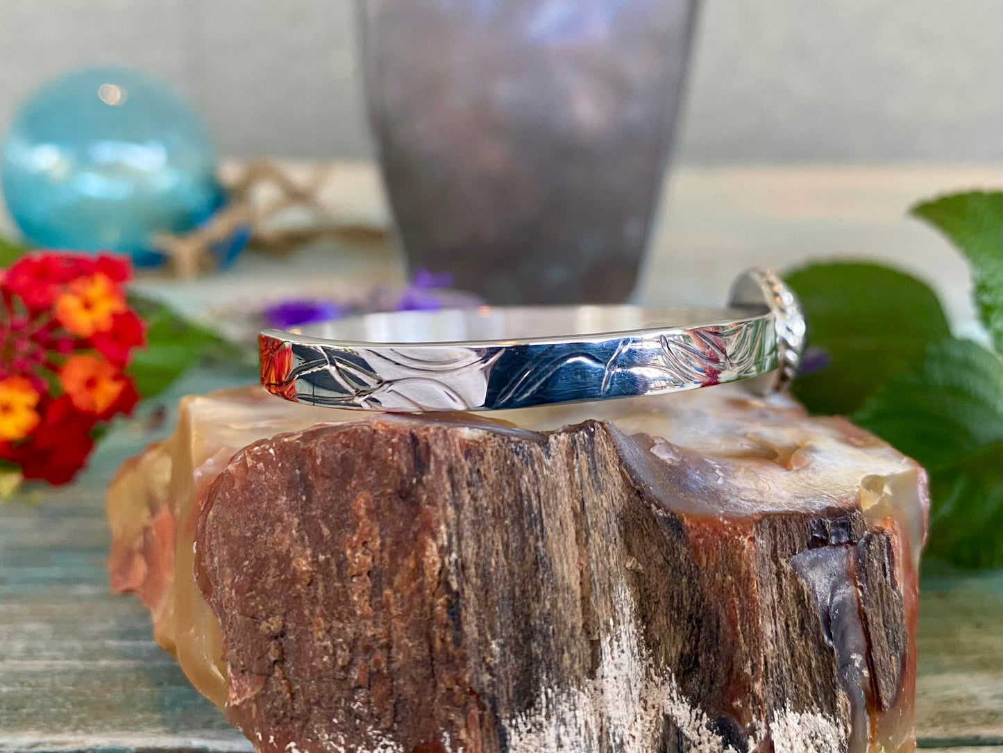 Rainbow Obsidian Silver Wire Cuff