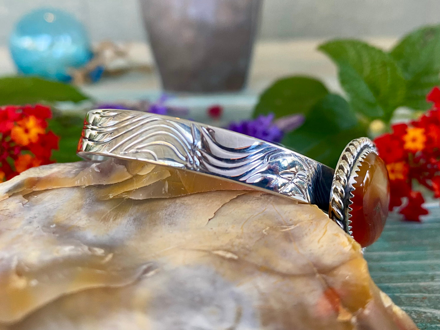 Carnelian and Silver Wire Cuff