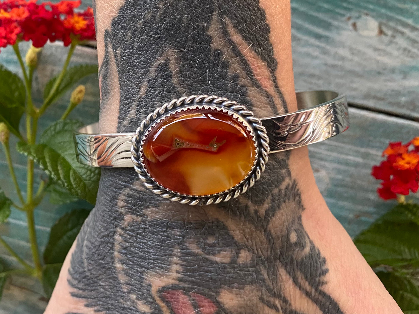 Carnelian and Silver Wire Cuff