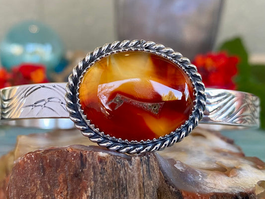 Carnelian and Silver Wire Cuff
