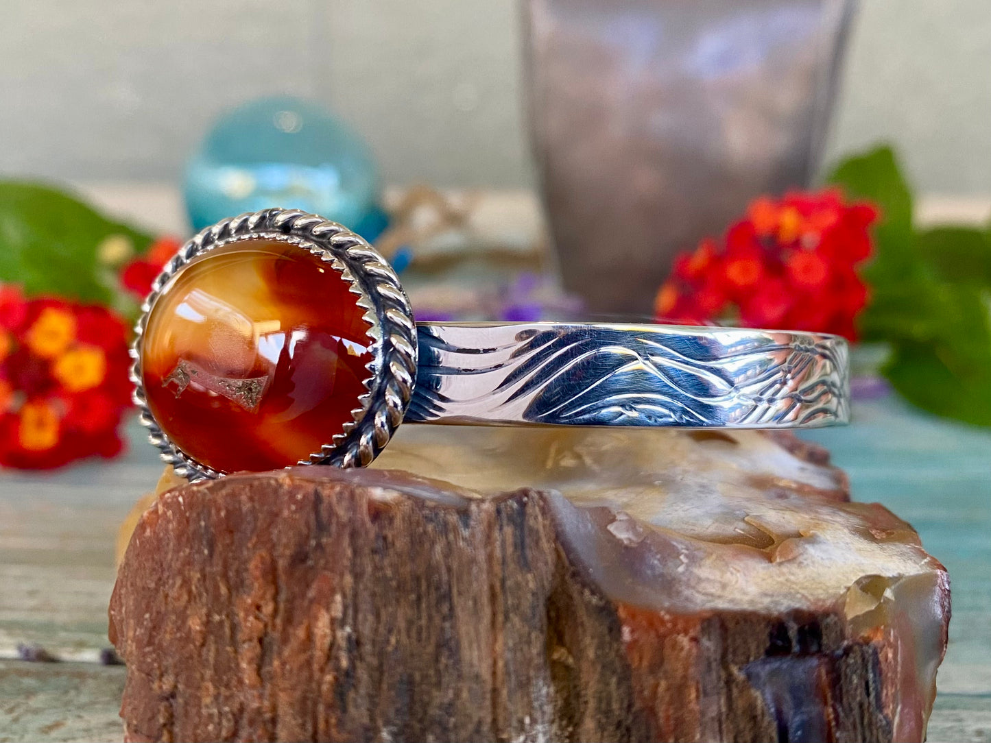 Carnelian and Silver Wire Cuff