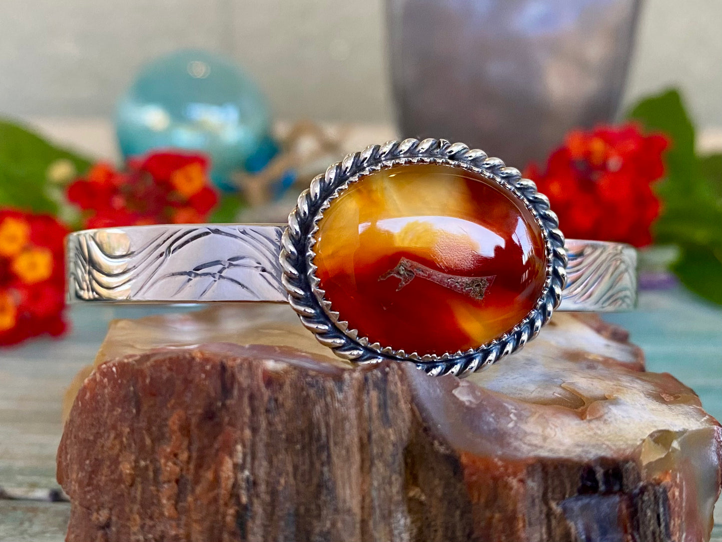 Carnelian and Silver Wire Cuff