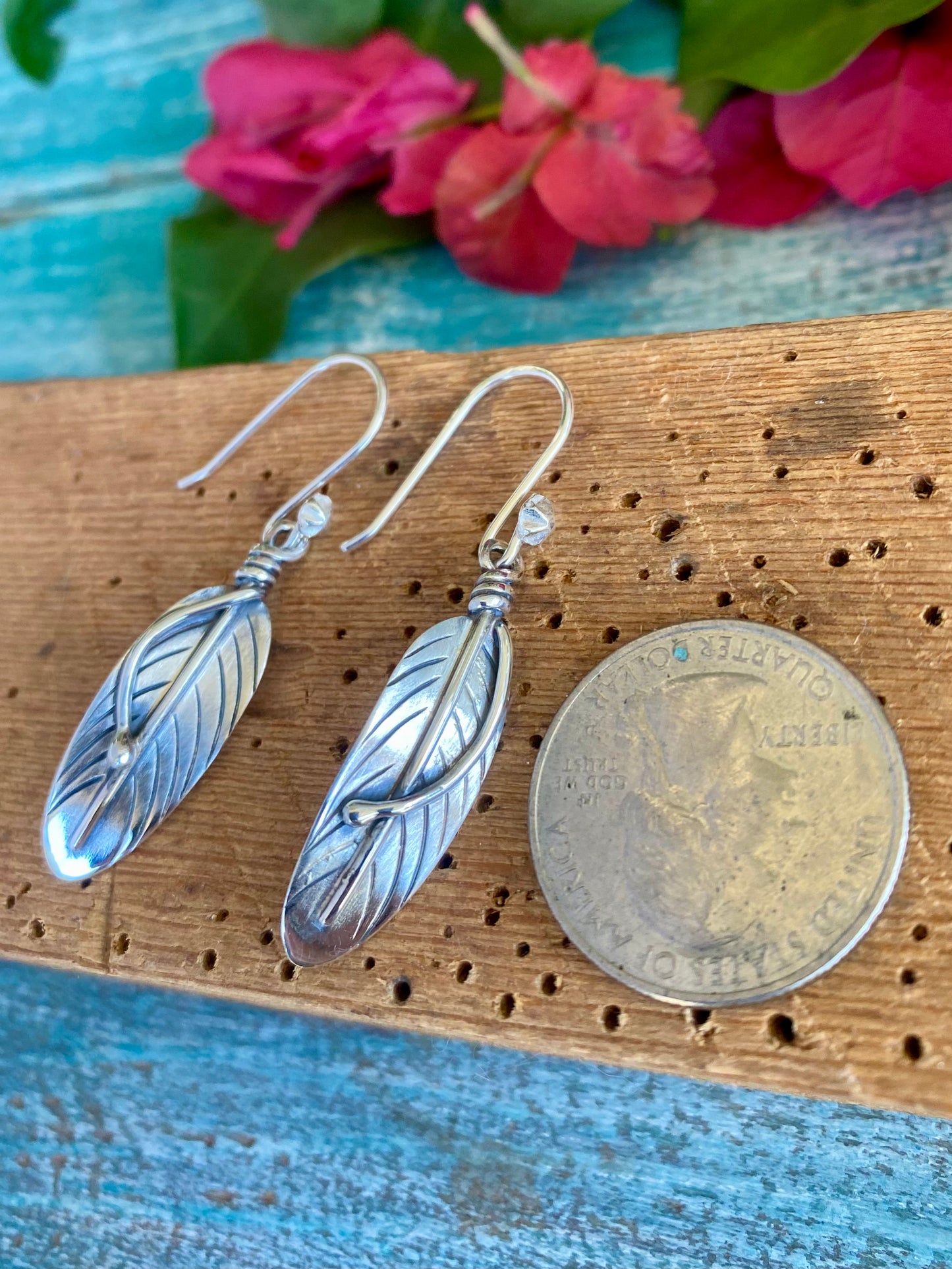 Silver Feather Dangle Earrings