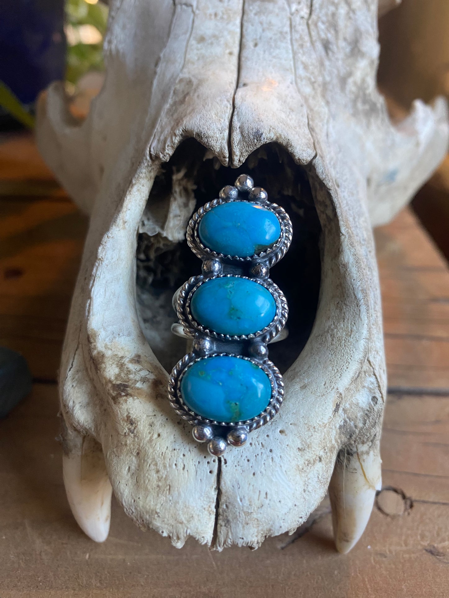 Three Stone Turquoise Statement Ring