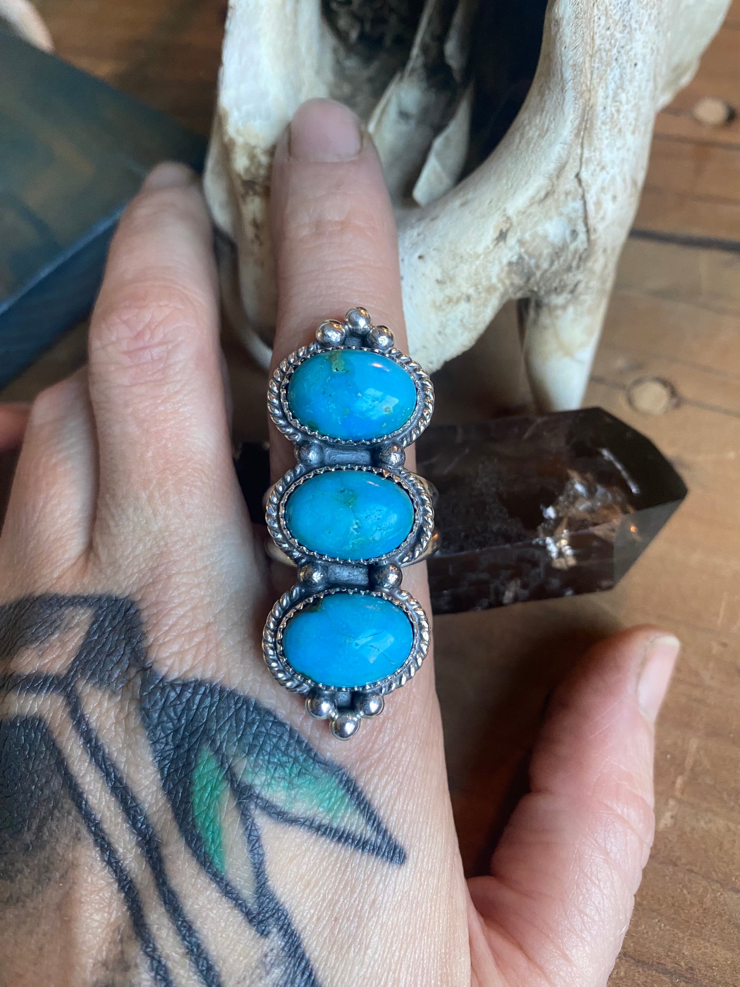 Three Stone Turquoise Statement Ring