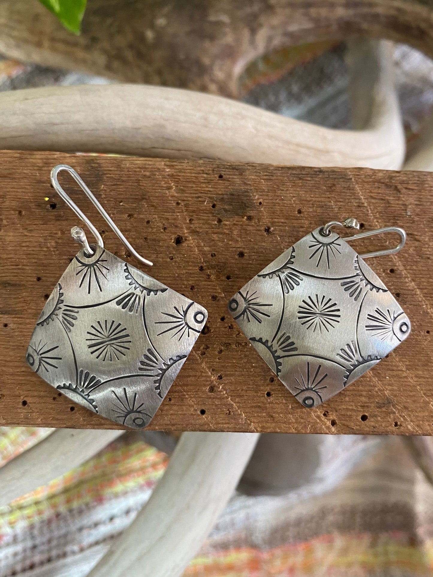 Stamped Silver Dangle Earrings