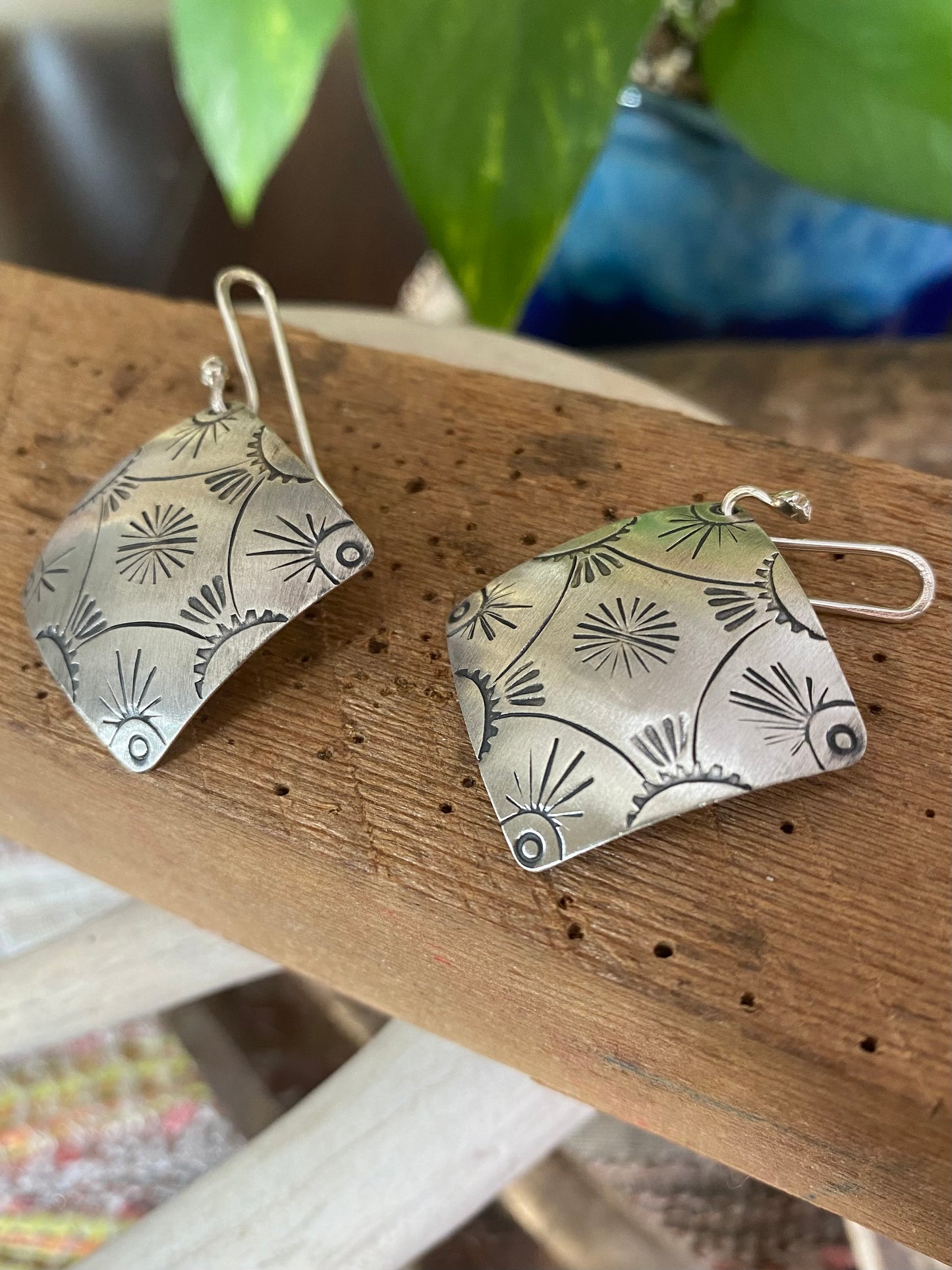 Stamped Silver Dangle Earrings