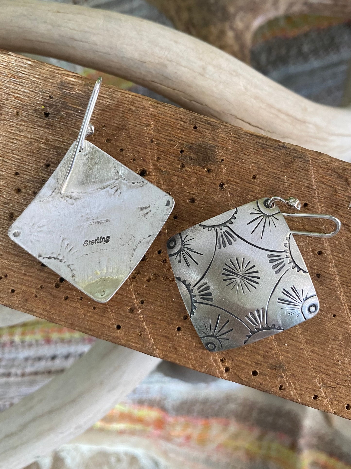 Stamped Silver Dangle Earrings