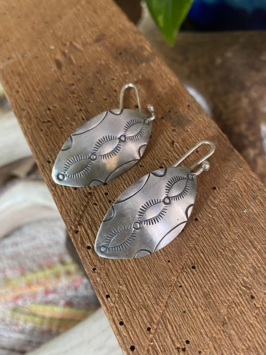 Stamped Silver Dangle Earrings