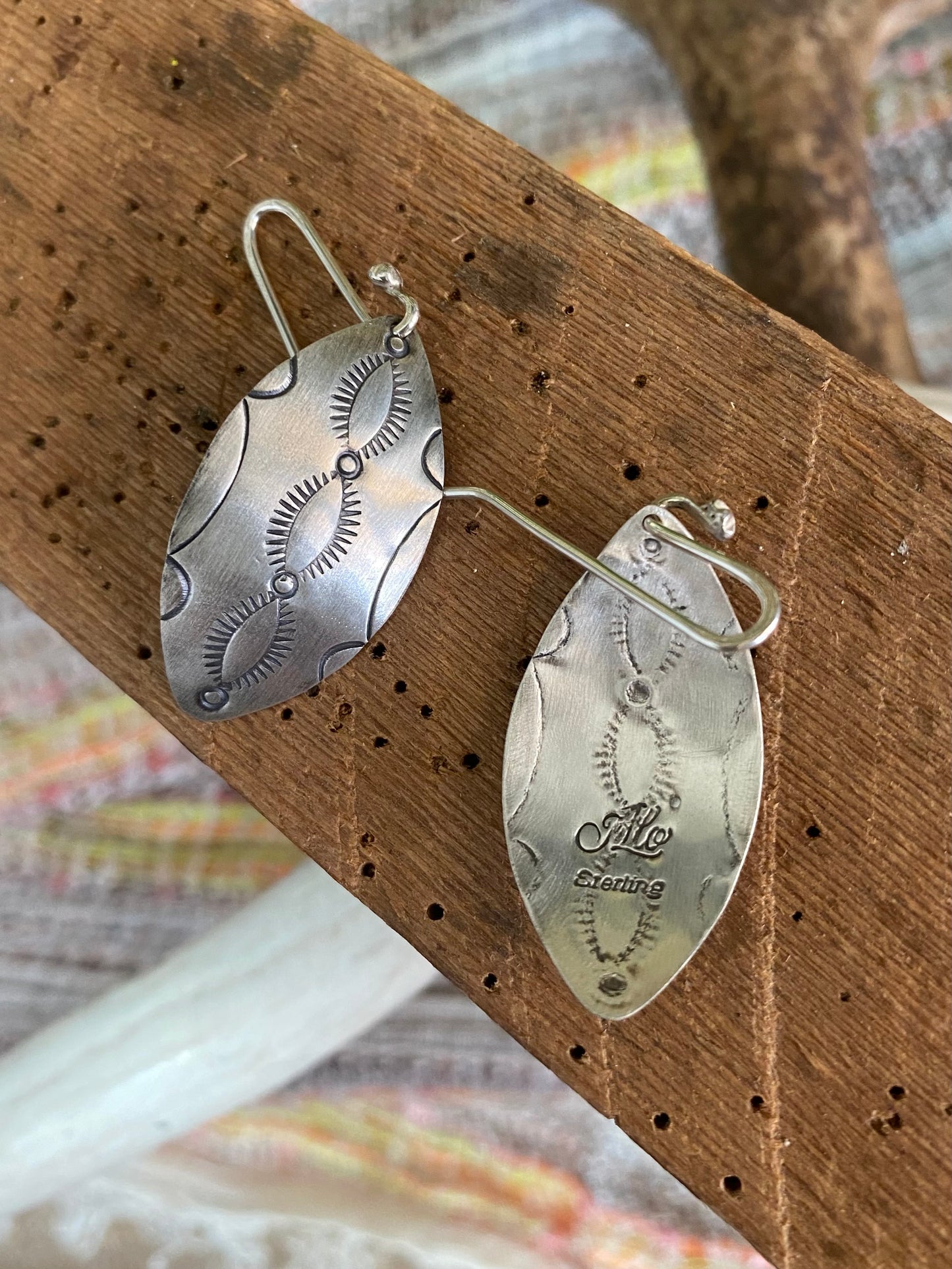 Stamped Silver Dangle Earrings