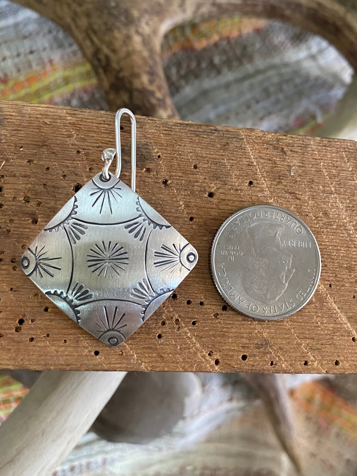 Stamped Silver Dangle Earrings