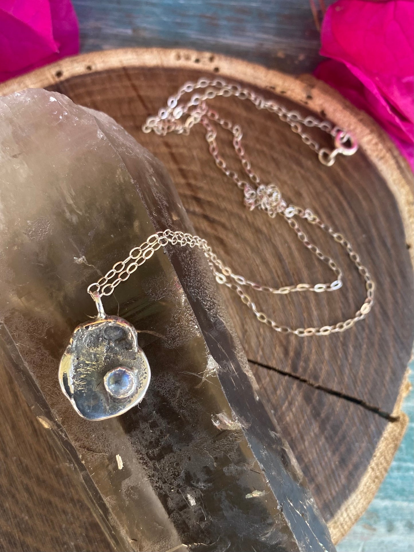 Silver Drop Necklace with Moonstone