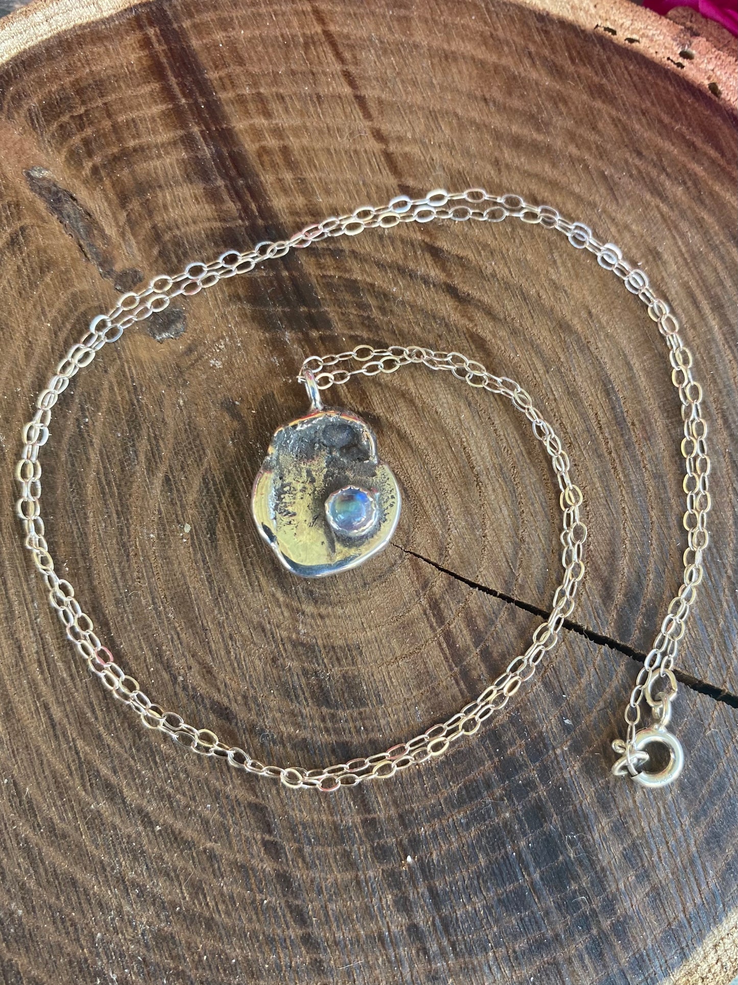 Silver Drop Necklace with Moonstone