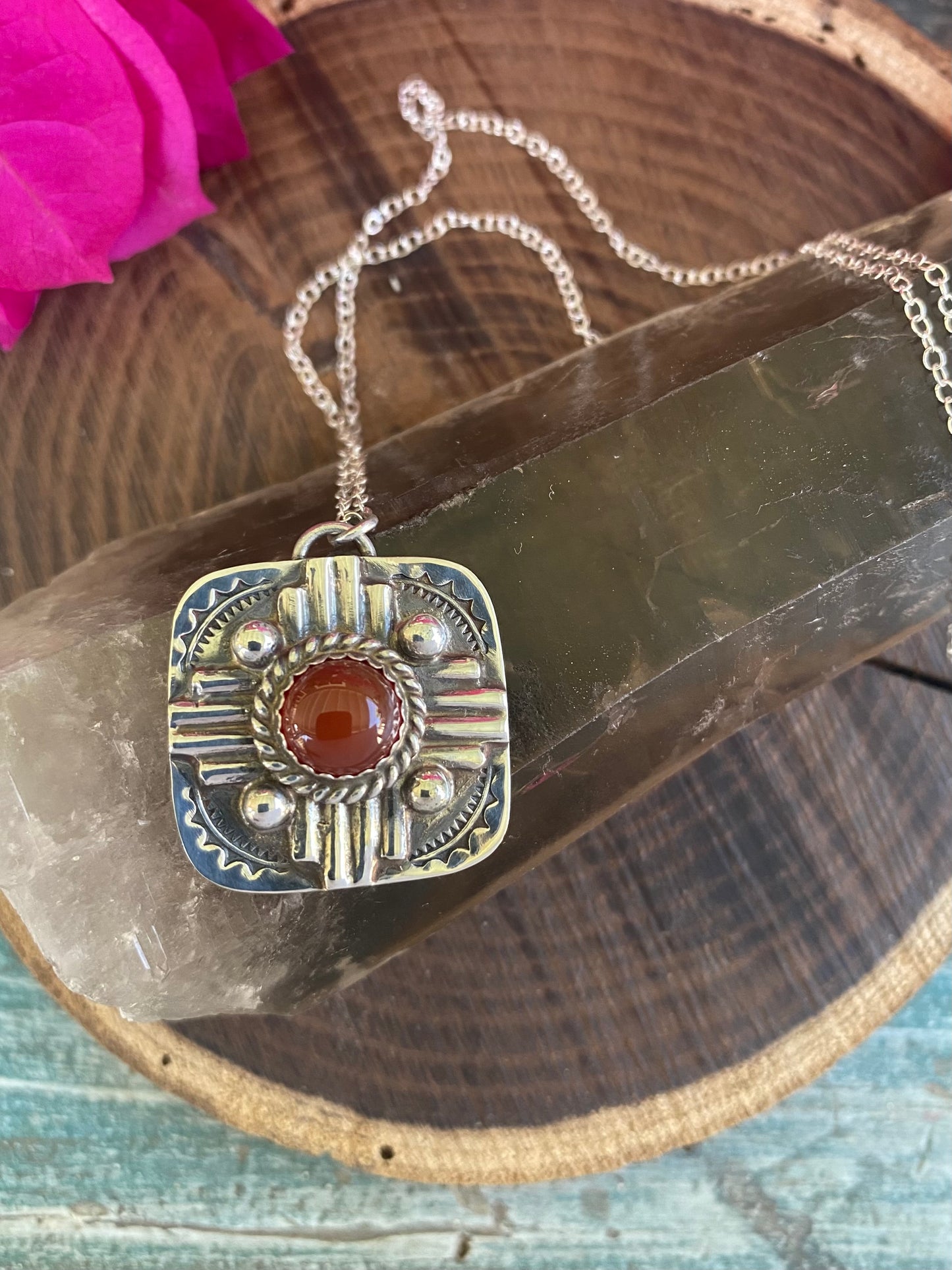 Carnelian Zia Sun Necklace