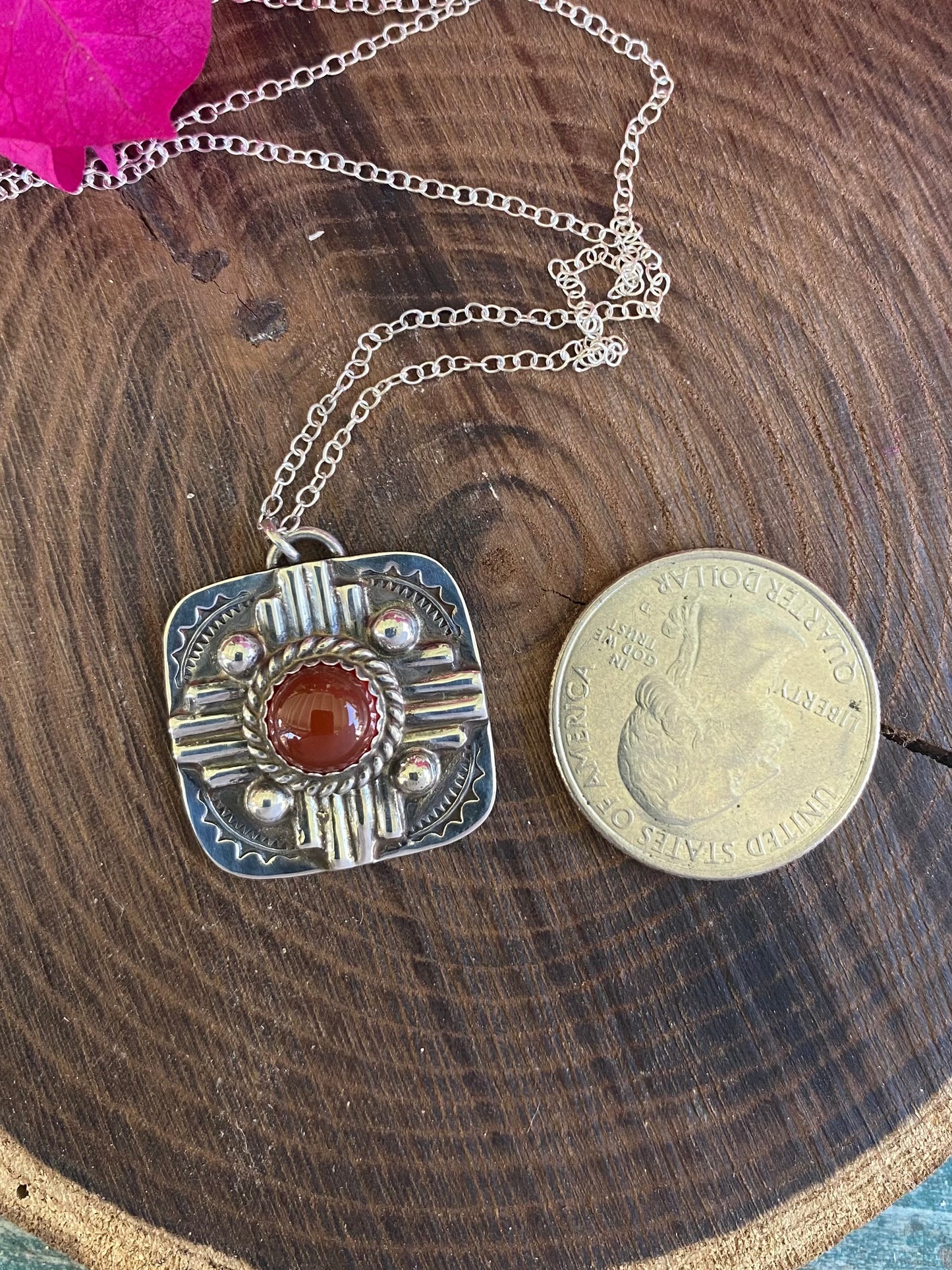 Carnelian Zia Sun Necklace