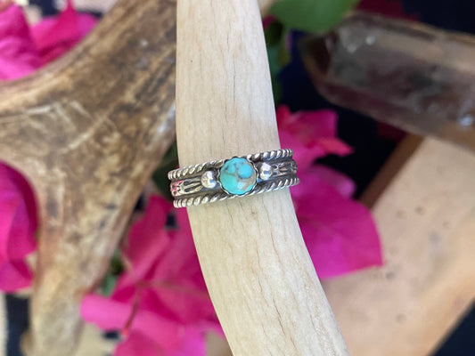 Stamped Silver and Turquoise Band Ring