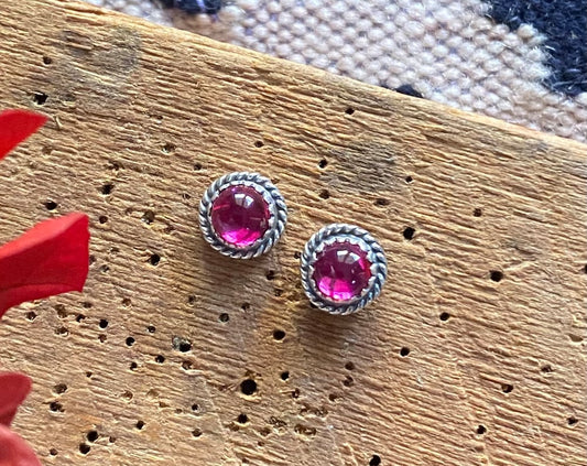 Ruby Colored Stud Earrings