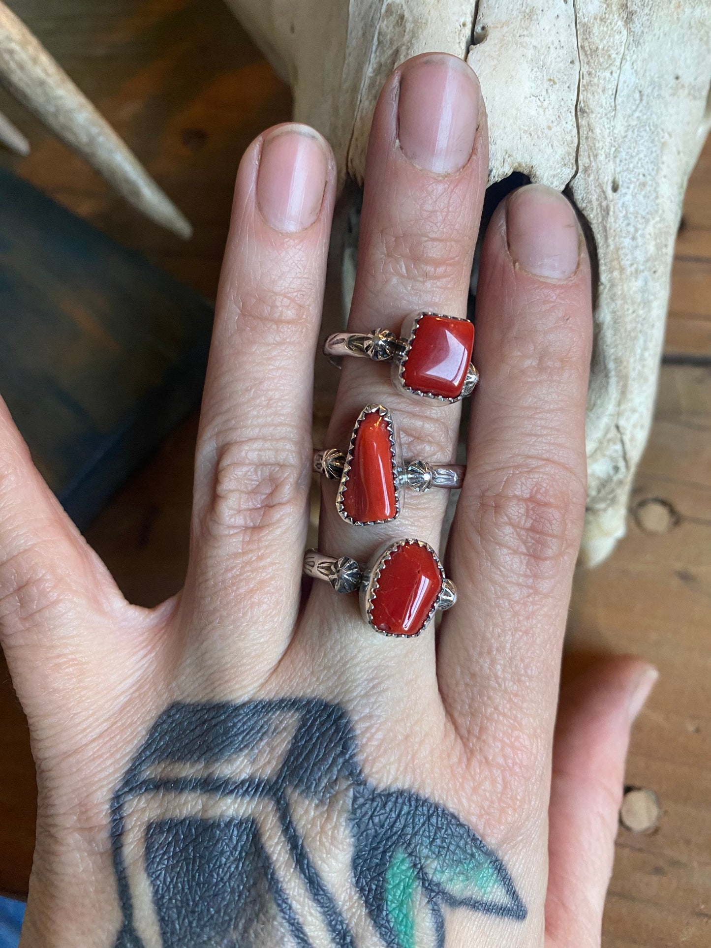 Coral Stamped Ring