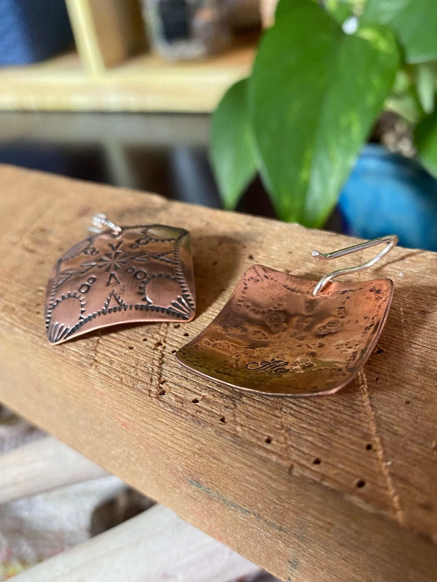 Stamped Copper Dangle Earrings