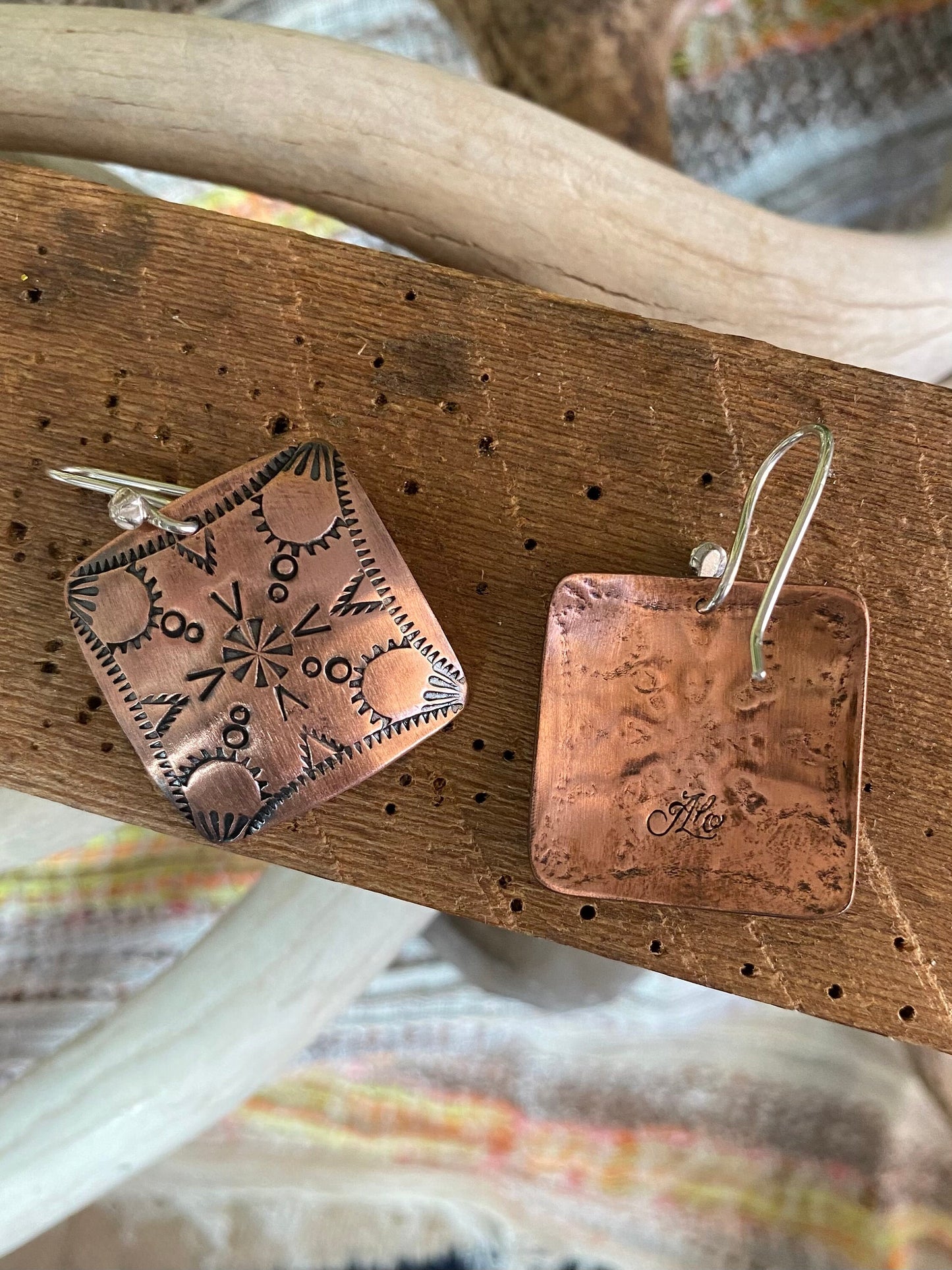 Stamped Copper Dangle Earrings