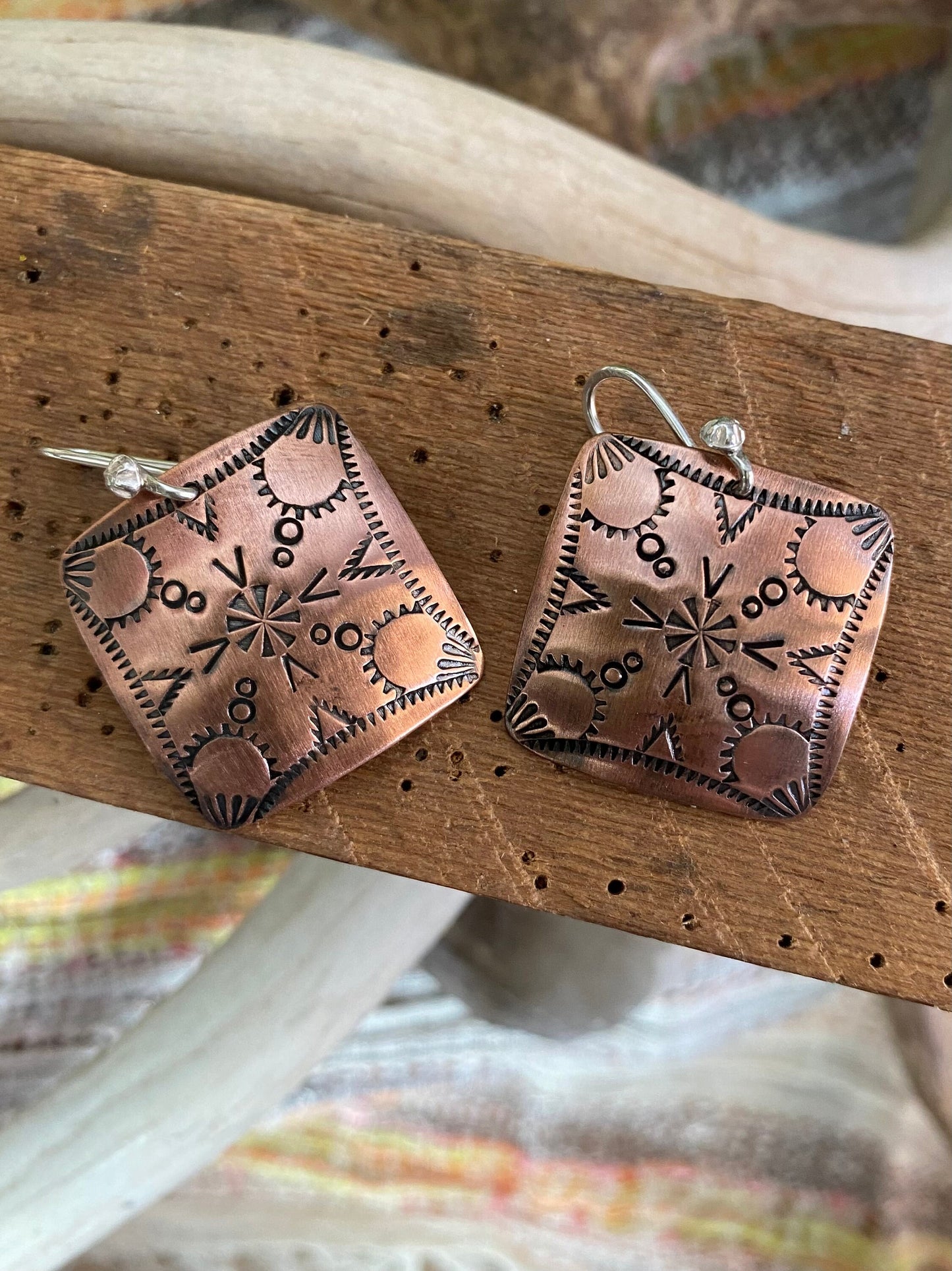 Stamped Copper Dangle Earrings