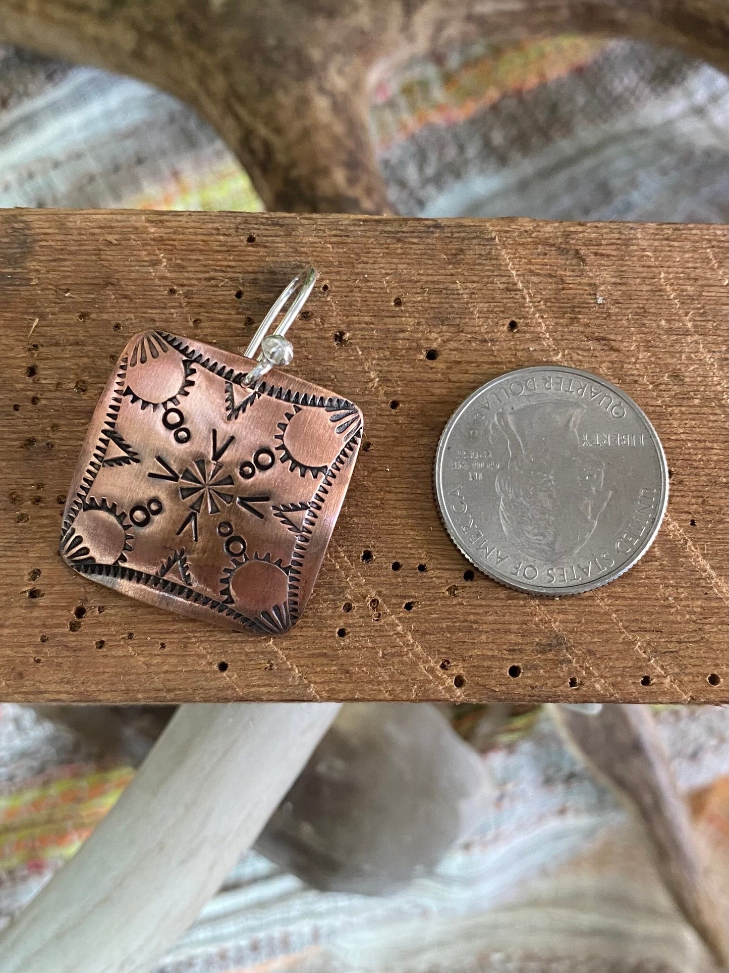 Stamped Copper Dangle Earrings