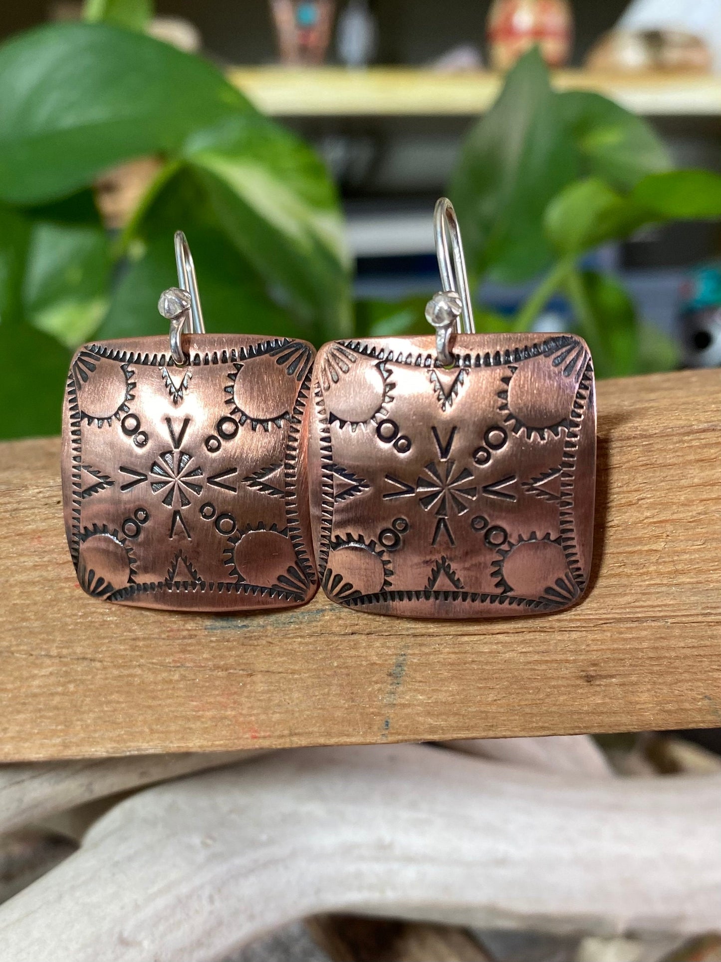 Stamped Copper Dangle Earrings