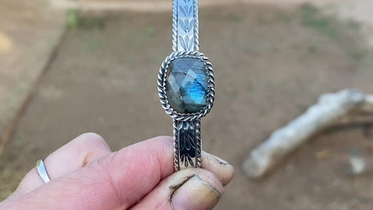 Silver Stamped Labradorite Cuff